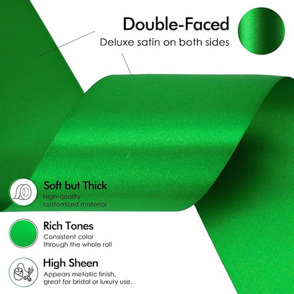 MEEDEE Emerald Green Satin Ribbon Lux Double Faced Satin Ribbon 3 Inch Wide Green Christmas Ribbons by 10 Yards Emerald Green Ribbons for Christmas Tree, Weddings, Flower Bouquet, Bow Making