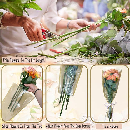 MYGOGOART 50 Pcs Flower Bouquet Wrapping Paper Flower Bags Sleeves for Bouquets Kraft Paper Floral Wrap Bags Flower Bouquet Supplies(14 x 22 x 4.7 inches)