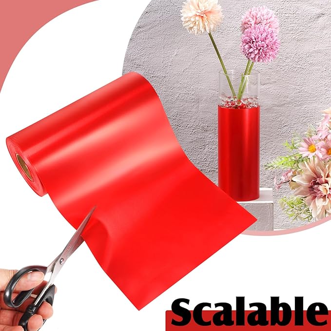 Syhood Outdoor Leaf Ribbon Floral Satin Ribbon for Crafts Aspidistra Waterproof Holiday Outdoor Decoration(8 Inch X 54 Yards,Red)