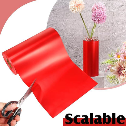 Syhood Outdoor Leaf Ribbon Floral Satin Ribbon for Crafts Aspidistra Waterproof Holiday Outdoor Decoration(8 Inch X 54 Yards,Red)