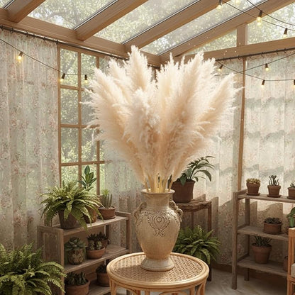 20 Stems Natural Pampas Grass Decor 40" Tall Dreid Pampas Grass for Wedding, Party, Farmhouse, Fluffy Dreid Flowers Boho Home Decor Beige & White