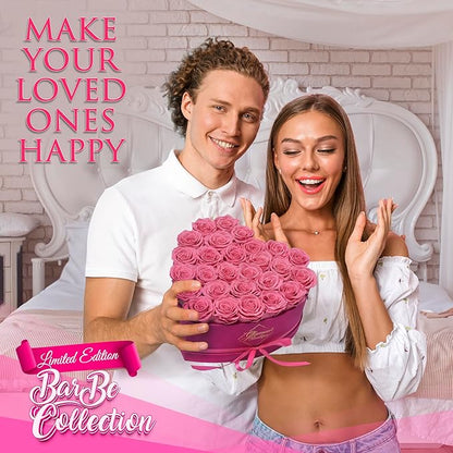 GLAMOUR BOUTIQUE 27 Flower Forever Heart Shape Box - Preserved Roses Gift for Her, Preserved Flowers, Velvet Pink