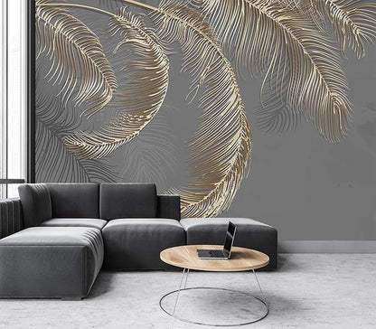 Wall Mural - 3D Wallpaper Decoration, Grey Palm Leaf, 103" x 69" (Not Self-Adhesive)