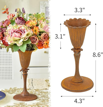 Sungmor Cast Iron Tabletop Flower Vase, Vintage Pretty Tulip Design, 8.6" Tall Decorative Centerpieces Flower Stand, Artificial Flower Arrangements Home Decor for Ceremony Birthday Holiday Event Party