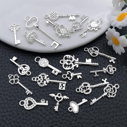 WOCRAFT 60pcs Bright Silver Small Key Charms Bracelet Charms for Jewelry Making Sets DIY Necklace Bracelet Keychain Crafting Charms Kit Craft Supplies (SN926)