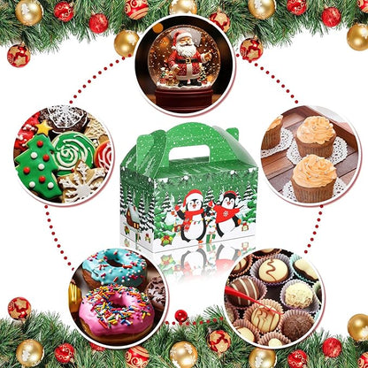 24 Pcs Christmas Treat Boxes Candy Goodie Cookie Gingerbread House Snowman Snowflake Christmas Party Favor Box Containers for Winter Holiday Party Favor Supplies