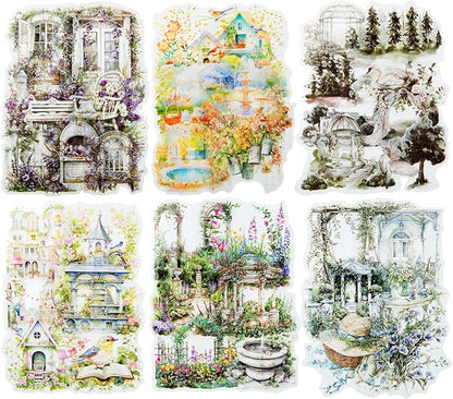 150Pcs Garden Theme PET Sticker Set, Floral Landscape Scrapbook Supplies for Journaling, Junk Journal, DIY Crafts, and Decorative Projects