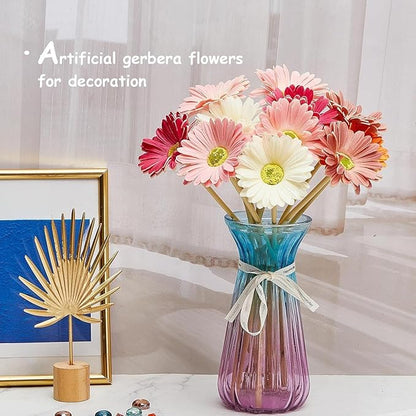 WILLBOND 18 Pieces Artificial Gerbera Daisies Flowers Fake Daisy Faux Boho Daisy Flowers Bouquet 15 in for Boho Birthday Decorations Wedding Home Decor (White,Pink,Yellow,Orange,Rose,Coral)