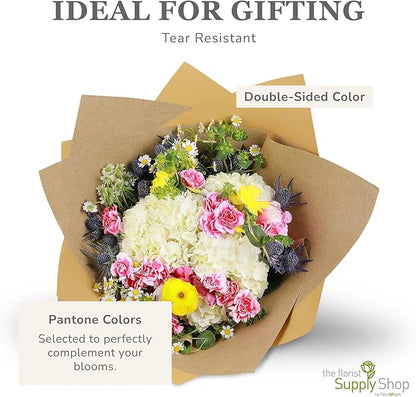 the florist Supply 20 Sheets Premium Flower Wrapping Paper | Waterproof Flower Wrapping Paper for Bouquets | Double Sided Floral Bouquet Sheets | DIY Gifts Colorblend Kraft Look