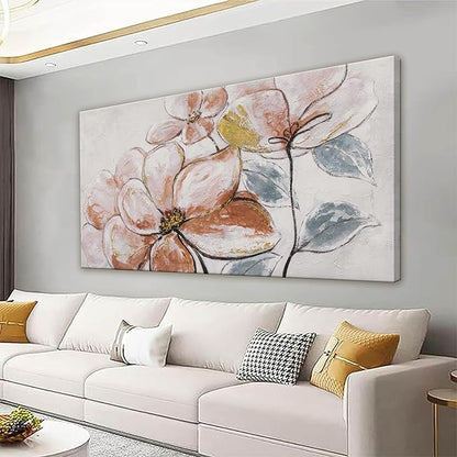 YISXINOAG Wall Art Living Room Decor Brown Pink Flower White Wall Art Decor Modern Canvas Art Wall Decor Home Wall Decor Suitable For Bedroom Apartment Office Wall Decor Can Be Hung 24"X48"