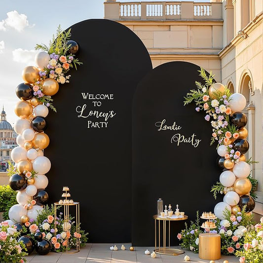Black Arch Backdrop Cover Set of 2 Birthday Party Arch Covers 7.2 and 6ft Wedding Arch Cover Stretchy Backdrop Bridal Baby Shower Birthday Party Arches Stand Covers Spandex