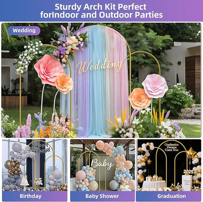 Hemmotop Metal Arch Backdrop Stand, 7.2FT+6.6FT+6FT Wedding Arches for Backdrop, Gold Background Arch Stands Set of 3, Flower Arches Frame for Birthday Party, Baby Shower, Graduation, Garden Décor