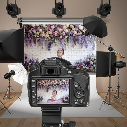 Baocicco Purple Floral Wall Backdrops 8x6.5ft Flowers White Brick Wall Backdrops for Photoshoot Valentine Day Decorations Anniversary Wedding Banner Supplies Birthday Baby Shower Photo Props