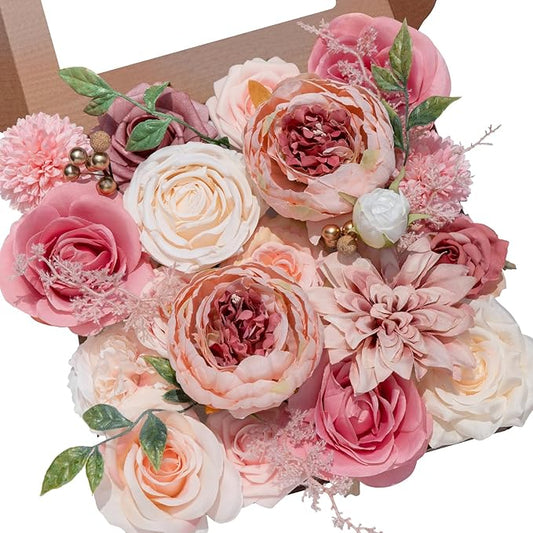Serwalin Pink Artificial Flowers Peonies, Fake Silk Flowers Wedding Bouquet Bridal Centerpieces Flowers for Decoration, Cake Flower Home Decor