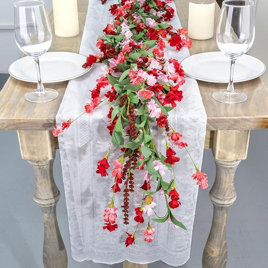 Artgar Flower Garland 6Ft Spring/Summer Garland Floral Garlands for Mantle All Year Round Paper Garlands Decor for Indoor Outdoor Home Wedding Arch Porch Staircase Backdrop Year Round Decor (Red Pink)