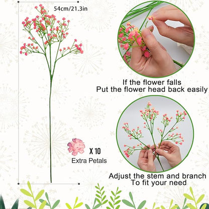 JIFTOK Babys Breath Artificial Flowers, 24 Pcs Fake Flowers Gypsophila Bouquet Fall Flowers Artificial for Decoration, Real Touch Silk Flower for Wedding Christmas DIY Party Home Garden Office (Red)