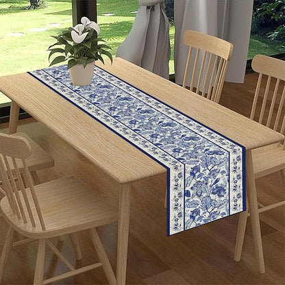 Blue Floral Table Runner, Rustic Vintage Paisley Floral Retro Boho Art Linen Coffee Table Center Decor for Family Kitchen Farmhouse Holiday Party Table Decorations Indoor Outdoor 13x108 inch