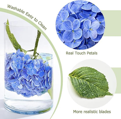 Waipfaru 21" Real Touch Dark Blue Hydrangea Artificial Flowers with Long Stem & Leaves, Full Latex Faux Hydrangea Flowers for Home Decor Party Floral Arrangements Wedding Bouquets Centerpieces, 3Pcs