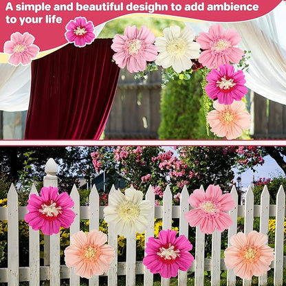 15Pcs Tissue Paper Flower,12" Large Crepe Tissue Fiesta Flowers ,Handmade Colorful Giant Crepe Artificial Flowers Decorations for Wall,Birthday Wedding Backdrop Bridal Baby Shower Party Supplies
