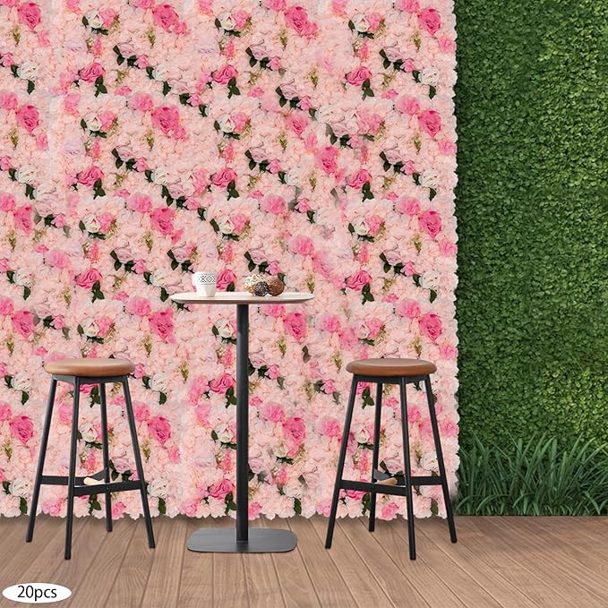 20 PCS Artificial Flower Wall Panel,Each Panel 24" x 16"3D Silk Rose Hydrangea Floral Backdrop,Handmade Eco-Friendly Flower Wall Photo Backdrop Decor (type3)