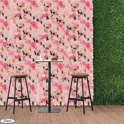 20 PCS Artificial Flower Wall Panel,Each Panel 24" x 16"3D Silk Rose Hydrangea Floral Backdrop,Handmade Eco-Friendly Flower Wall Photo Backdrop Decor (type3)