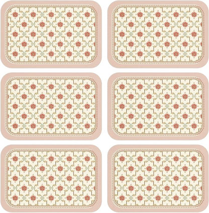 patdrea French Floral Red Rectangular PVC Placemats, Pack of 6, Waterproof Insulation, Soft and Durable, Suitable for Dining Table, Kitchen and Coffee Table Decoration,12"*17"