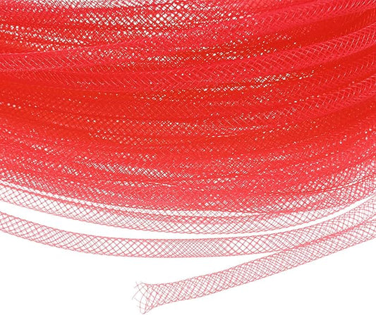 Mesh Tube Ribbon 45 Yards, 4mm Elastic Fabric Ribbons Mesh Tubing for Crafts/Gift Wrapping/Flower Bouquets/Wedding/Birthday/Holiday/Wreaths Christmas/Decoration[Persian Red]