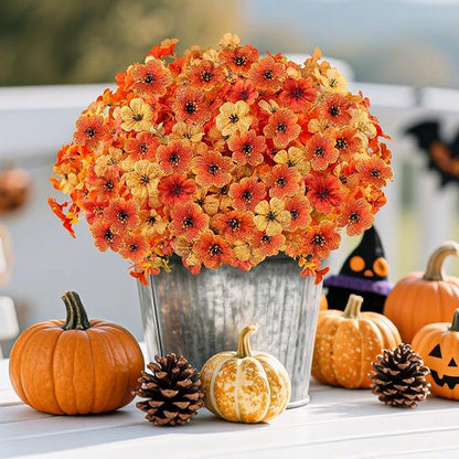 16 Bundles Artificial Fall Flowers for Outdoors, Realistic Fake Silk Flowers with Eucalyptus, No Fade Faux Fall Plants for Planter, Patio, Front Porch & Garden Decor