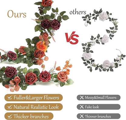 5FT Artificial Rose Flower Burgundy Fake Floral Garland for Wedding Ceremony Backdrop Arch Flowers Table Centerpieces Decorations