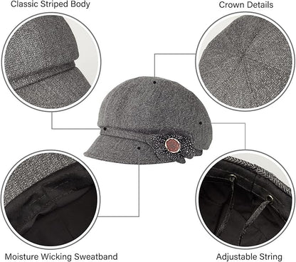 Women Retro Classic Visor Newsboy Cabbie Cap Beret Hats with Flower Buckle for Woman Ladies