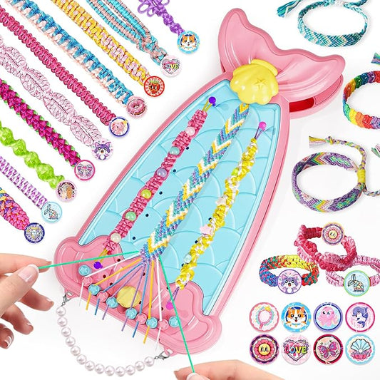 2-in-1 Friendship Bracelet Making Kit, Arts and Crafts for Girls Ages 8-12, Jewelry Making Kit＆DIY Travel Activity Toys Set, Christmas Birthday Gifts for 6 7 8 9 10 11 12 Year Old Teen Girls (Pink)