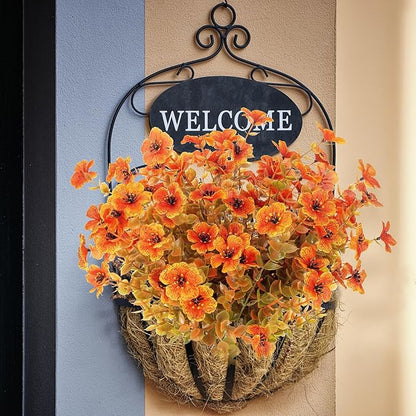 12 Bundles Artificial Fall Flowers Fake Plastic Plants Indoor Outside Hanging Planter No Fade Faux Autumn Plants Thanksgiving Home Garden Fireplace Décor (Fall with Flowers)