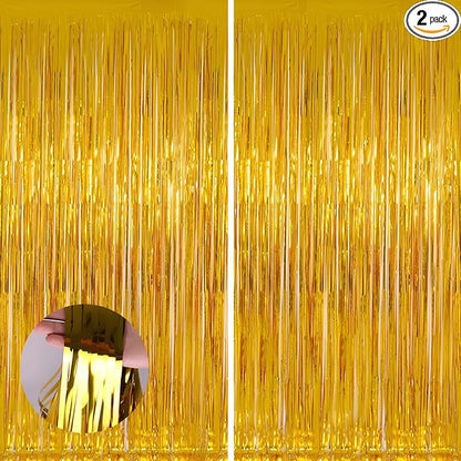 Keyali 2 Pack 3.3 * 8.3 ft Foil Curtain Metallic Tinsel Fringe Curtains Photo Booth Props Backdrop for Birthday Wedding Engagement Baby Shower Christmas Holiday Celebration Partyl,Gold