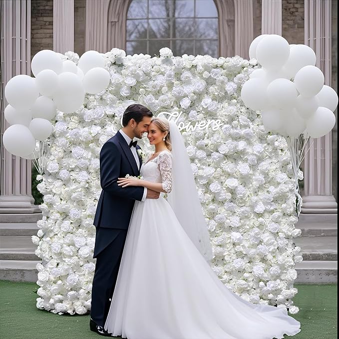 5D Silk Artificial Flower Wall Backdrop Gorgeous White Floral Panels Wedding Baby Shower Birthday Party Garden Home Decor Quick Assembly Storage