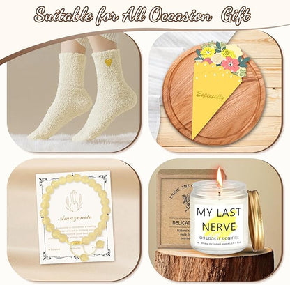 Christmas Birthday Gifts for Women, Teen Girls, Her, Unique Happy Birthday Gift Baskets for Best Friend Sister Daughter, Women Gifts Box for Girls Wife Girlfriends, 14pcs Cute Daisy Gift Set(Yellow)