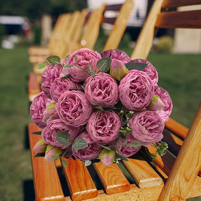 Artificial Peony Flowers, 4Pcs Silk Peonies Fake Peony Bouquets for Home Wedding Office Party Decor (Pink)