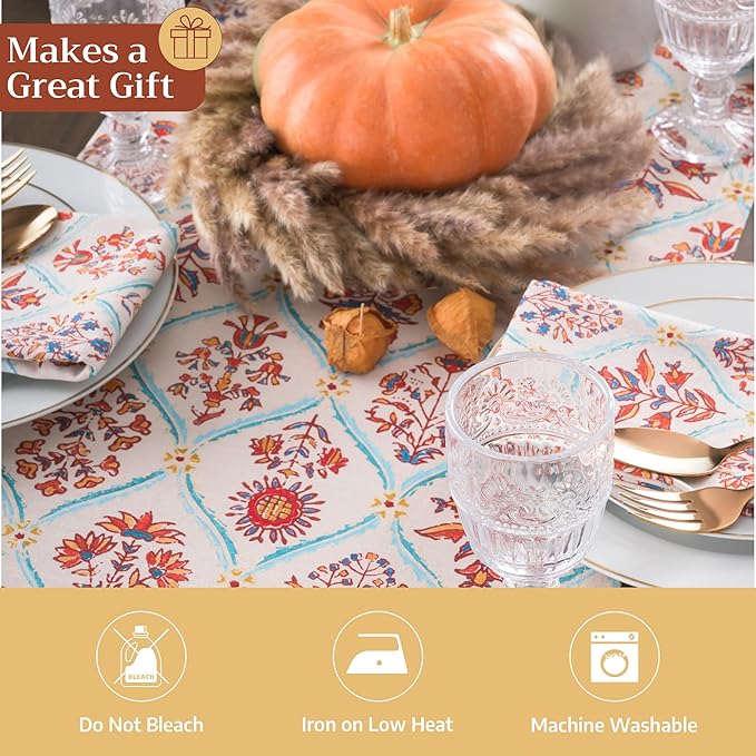 Maison d' Hermine Table Runner 100% Cotton Double Layer Table Runners 108 inches Long for Thanksgiving Christmas Decorations Home Kitchen Dining Party Wedding (Romane, 14.5" x 108")