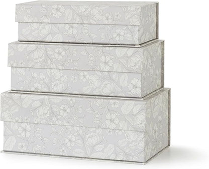 Soul & Lane Decorative Storage Boxes with Lids, Set of 3 Memory Keepsake Boxes with Magnetic Closure, Cardboard Storage for Photos, Documents, Gifts, Home Decor, Subtle Bloom
