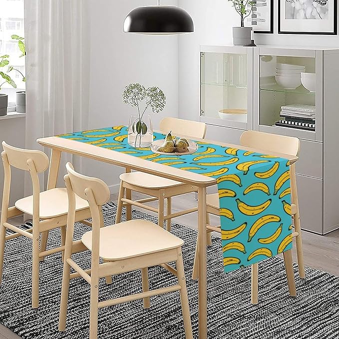Banana Table Runner, Kitchen Dining Table Decor, Watercolor Tropical Fruit Palm Leaves Table Runners for Indoor Outdoor Home Farmhouse Holiday Wedding Birthday Party Decoration, 13 x108 Inch