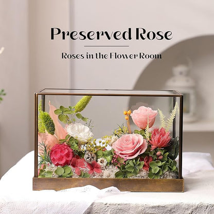 Christmas Flowers Roses Gifts for Mom,Forever Real Preserved Rose in Glass Dome,Christmas Roses Gifts for Women Grandma Wife Mother in Law