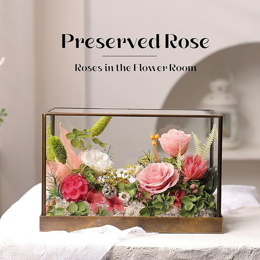 Christmas Flowers Roses Gifts for Mom,Forever Real Preserved Rose in Glass Dome,Christmas Roses Gifts for Women Grandma Wife Mother in Law