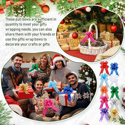 100 Pcs 5 Inch Christmas Pull Bows for Gift Wrapping, Gift Wrapping Pull Bows with Ribbon for Christmas Presents Wedding Decor Basket Bag Holiday Decor(Multicolor)