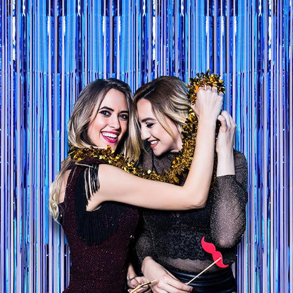 2 Pack Blue Foil Fringe Backdrop Curtains, Tinsel Streamers Birthday Party Decorations, Fringe Backdrop for Graduation, Baby Shower, Gender Reveal, Disco Party
