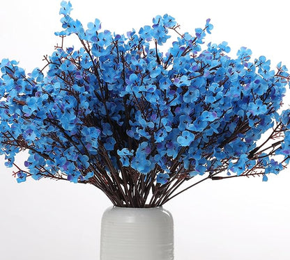 6PCS Artificial Baby Breath Flowers Fake Silk Real Touch DIY Floral Bouquets Decor Wedding Party Decoration Arrangements(Blue)