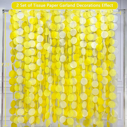 192Ft Yellow Party Decorations Ombre Yellow White Big Polka Dots Backdrop Streamer Gradient Yellow Tissue Paper Circle Dot Hanging Garland for Lemon Bee Sunflower Birthday Baby Shower Party Supplies