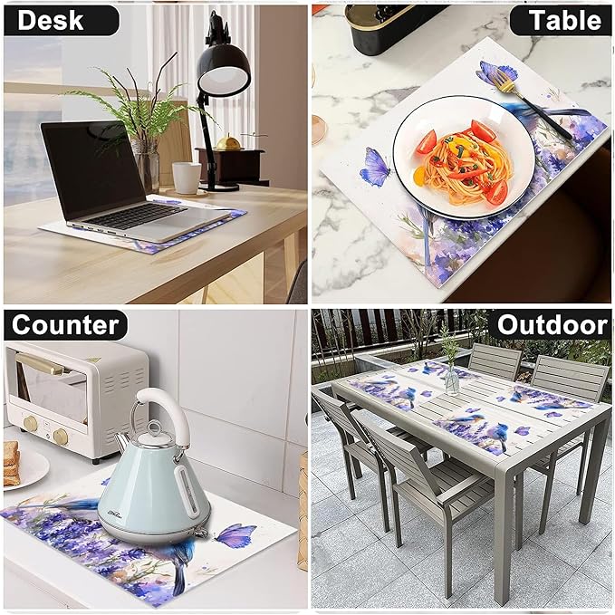 Lavender Birds Placemats Set of 4 Washable Table Mats Spring Floral Flower Heat-Resistant Cotton Linen Place Mats for Dining Table Kitchen Indoor Outdoor Party Holiday Decor