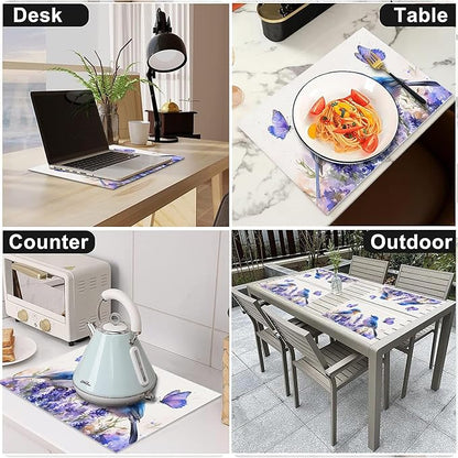 Lavender Birds Placemats Set of 4 Washable Table Mats Spring Floral Flower Heat-Resistant Cotton Linen Place Mats for Dining Table Kitchen Indoor Outdoor Party Holiday Decor