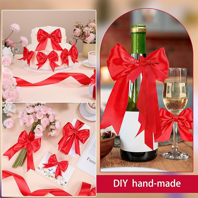 Red Ribbon 60 Yards 1-1/2 Inch Christmas Ribbon Red Satin Ribbons for Gift Wrapping Handmade Roses Wall Dorm Decor Bows Crafts Flower Bouquet Christmas Wedding Party