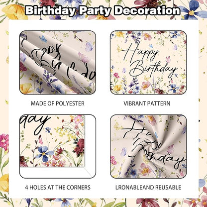 Spring Wildflower Party Decorations For Women,Happy Birthday Banner,Flower Birthday Decorations For Girls,Green Pink White Balloon Arch Kit,Cake toppers