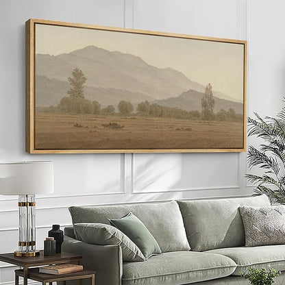 SIGNFORD Extra Large Framed Canvas Print Wall Art Misty Mountain Landscape Tranquil Nature Scenery Illustrations Modern Art Calm Warm for Living Room, Bedroom, Office - 60"x30"